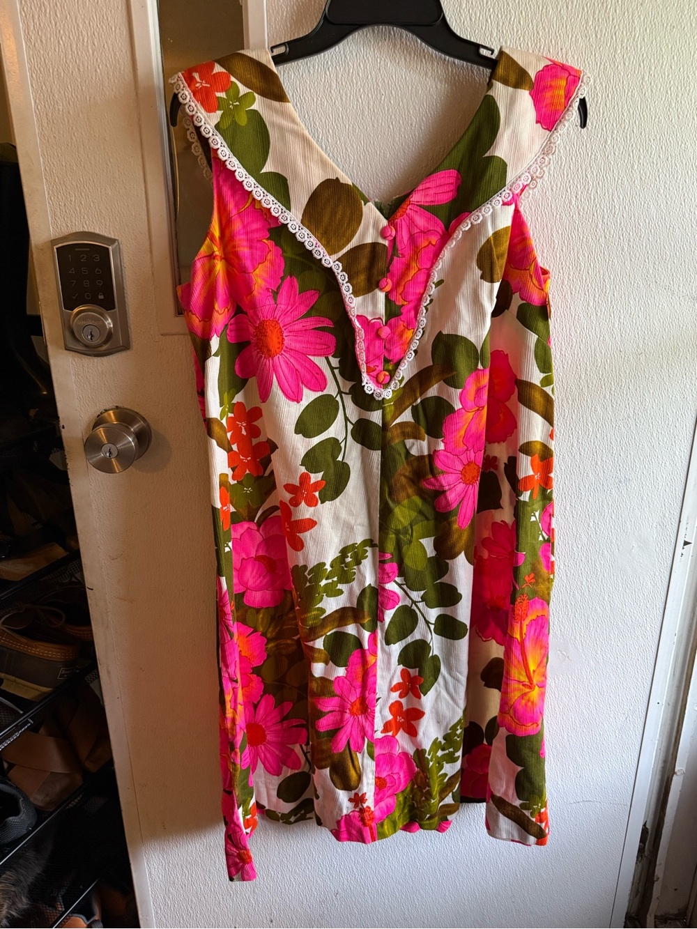 jcpenney Hot Pink & Olive Floral Sleeveless V-Neck Mini Dress